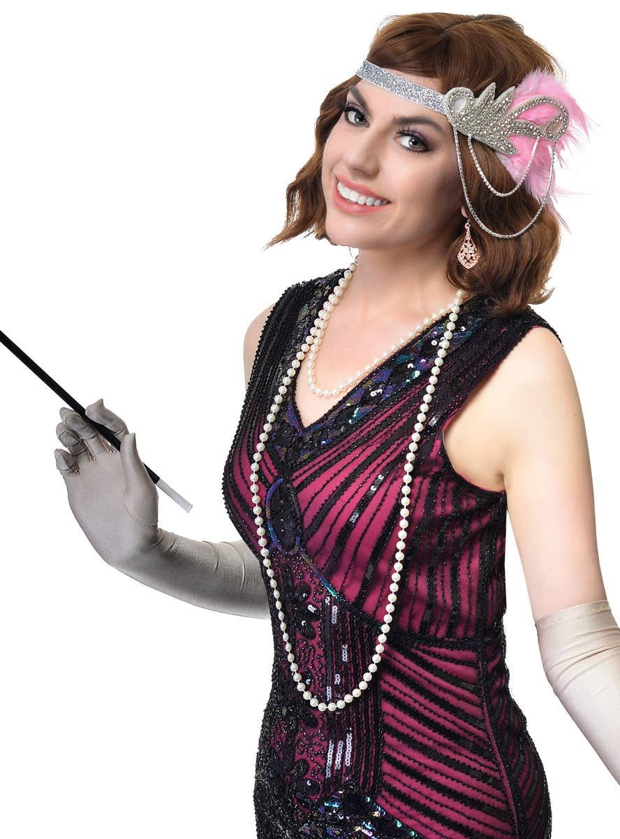 Roaring 20s Pink Chain Headband 5 Piece Accessory Set - Image 1