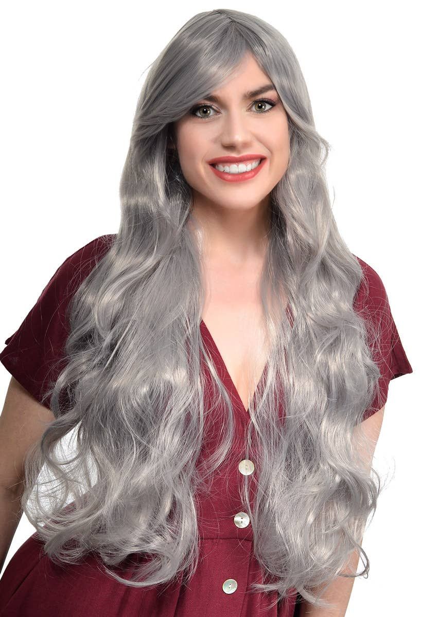 Tatiana Womens Extra Long Wavy Silver Costume Wig - Image 1