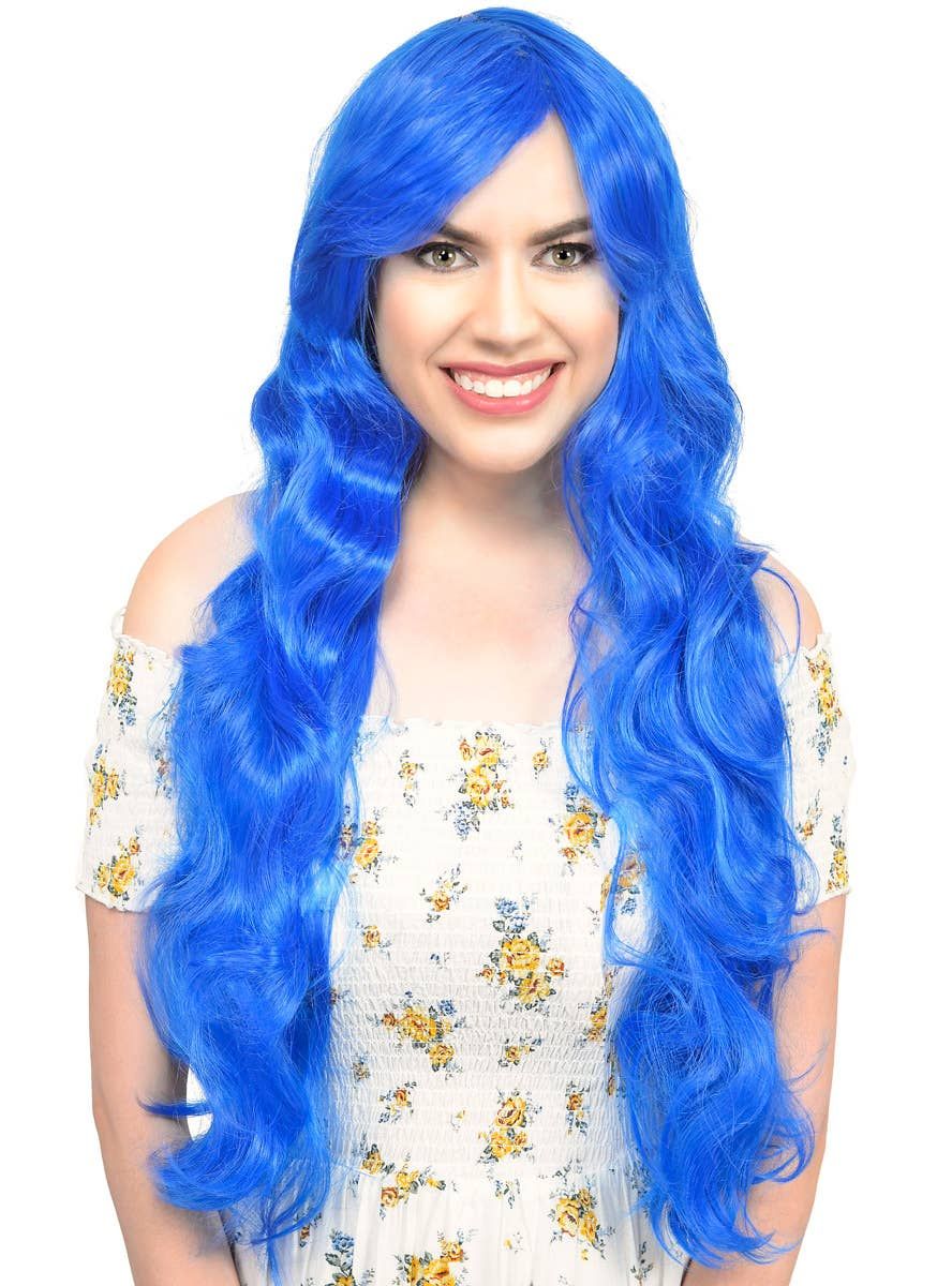 Kali Extra Long Wavy Royal Blue Womens Costume Wig - Image 1