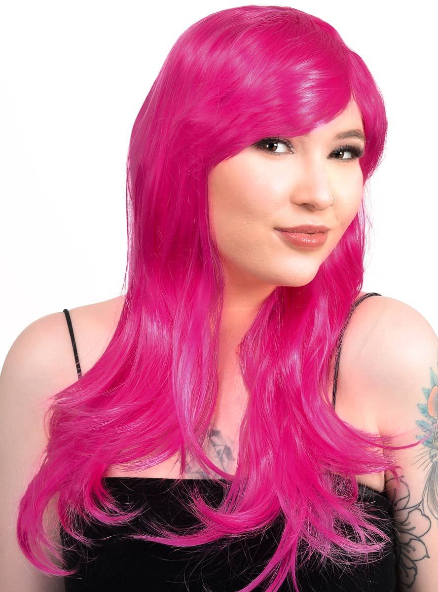 Blair Raspberry Pink Long Wavy Womens Costume Wig - Image 1