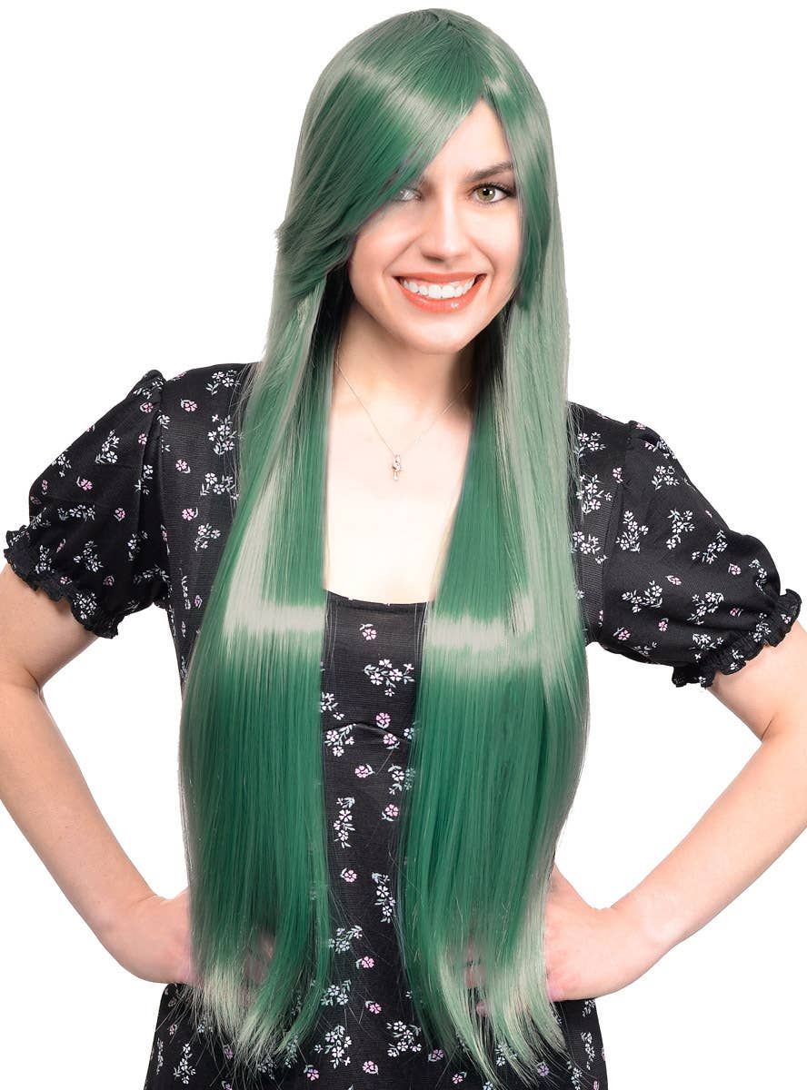 Brielle Womens Extra Long Straight Sage Green Costume Wig - Image 1