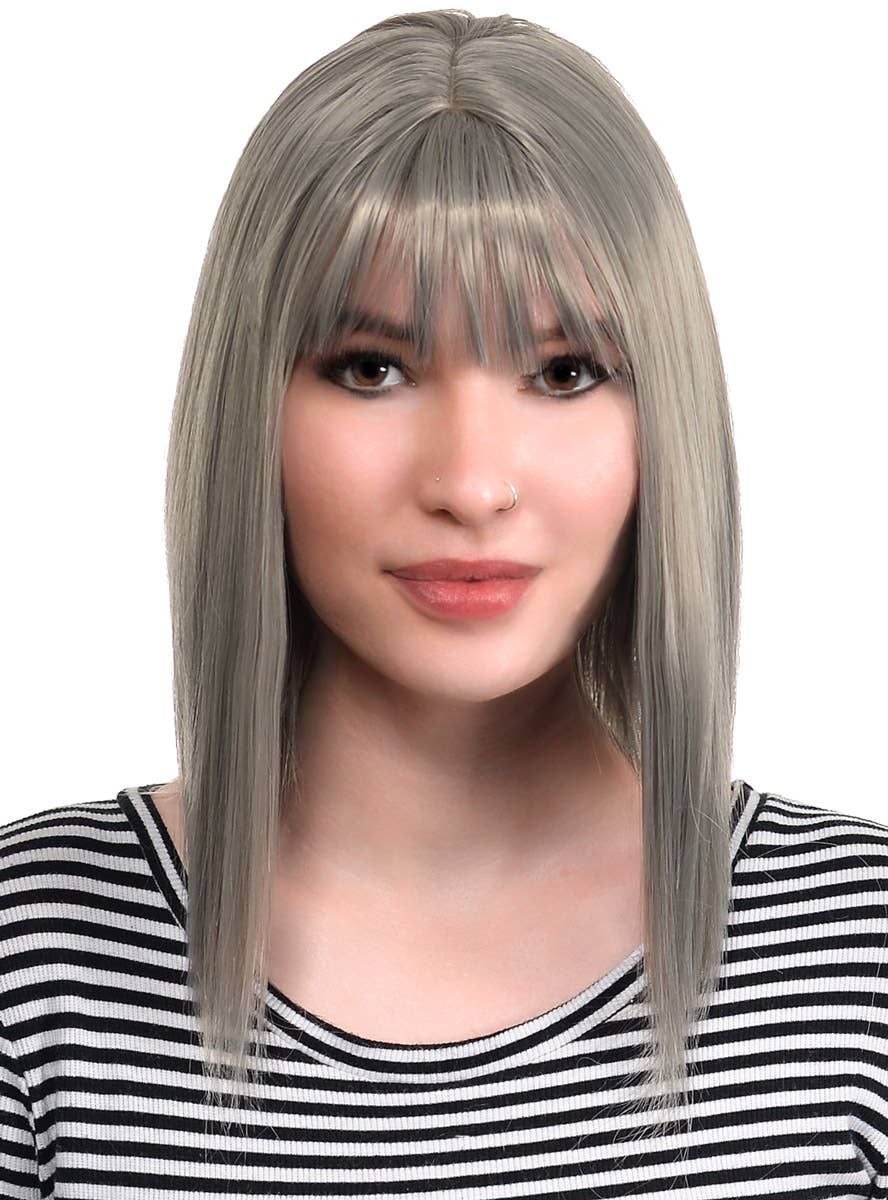 Concave Deluxe Silver Bob Womens Fashion Wig with Skin Top Part - Image 1