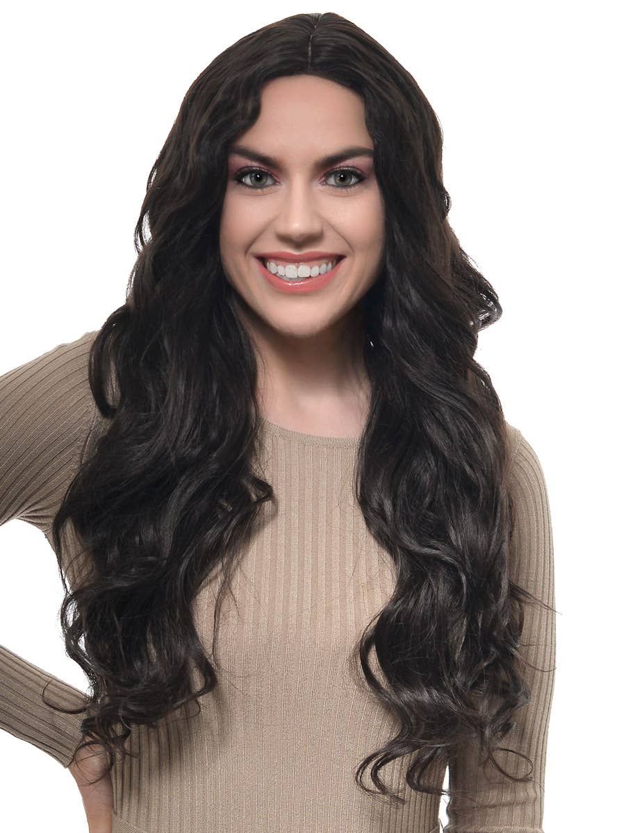 Long Wavy Dark Chestnut Brown Lace Part Fashion Wig - Image 1
