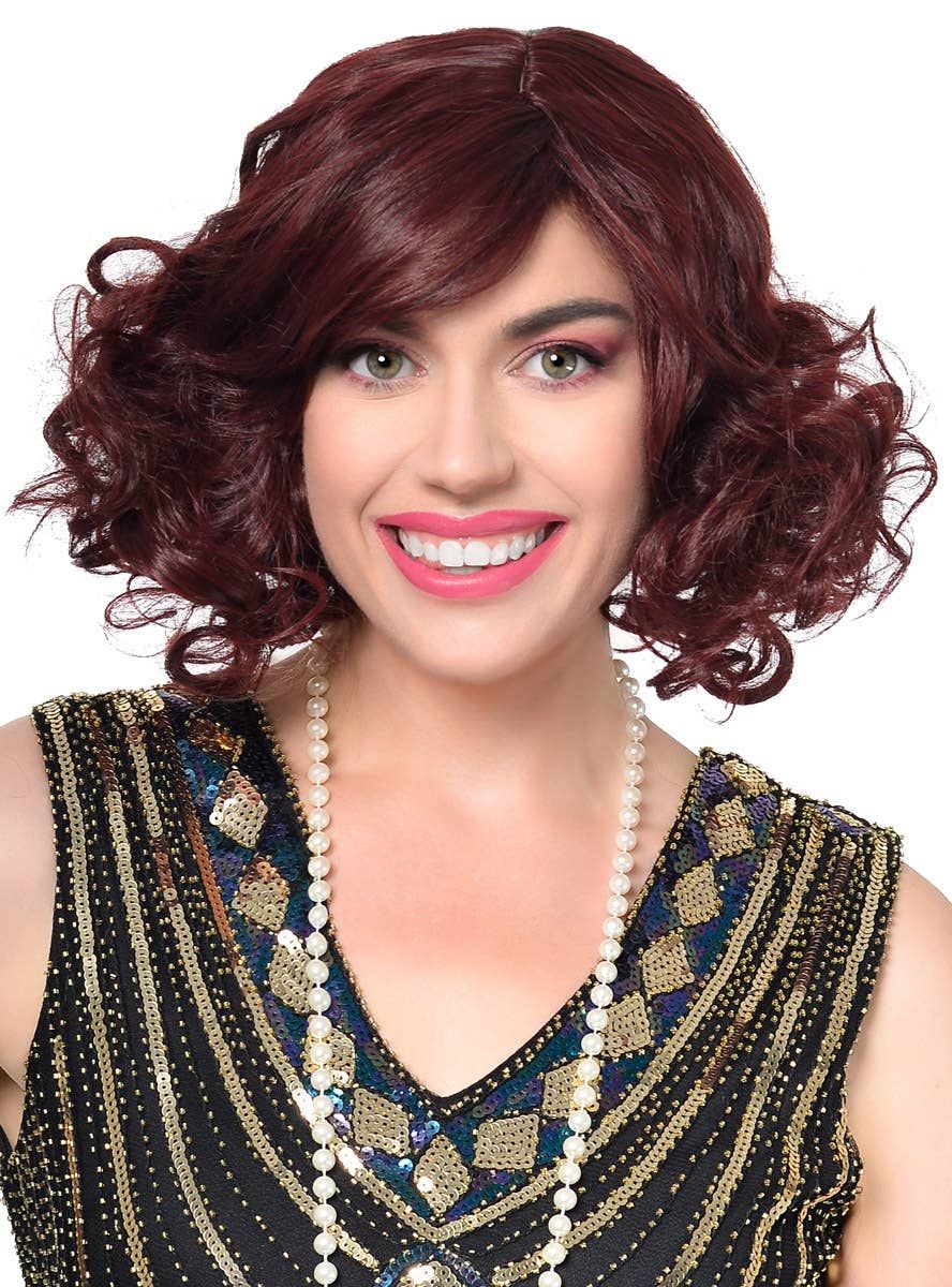Deep Burgundy Red Womens 1920s Flapper Costume Wig - Image 1