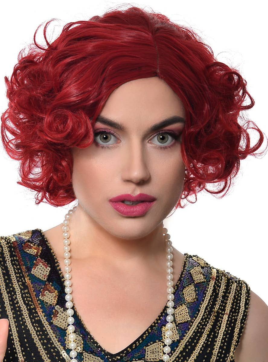 1920s Bright Red Womens Flapper Costume Wig - Image 1