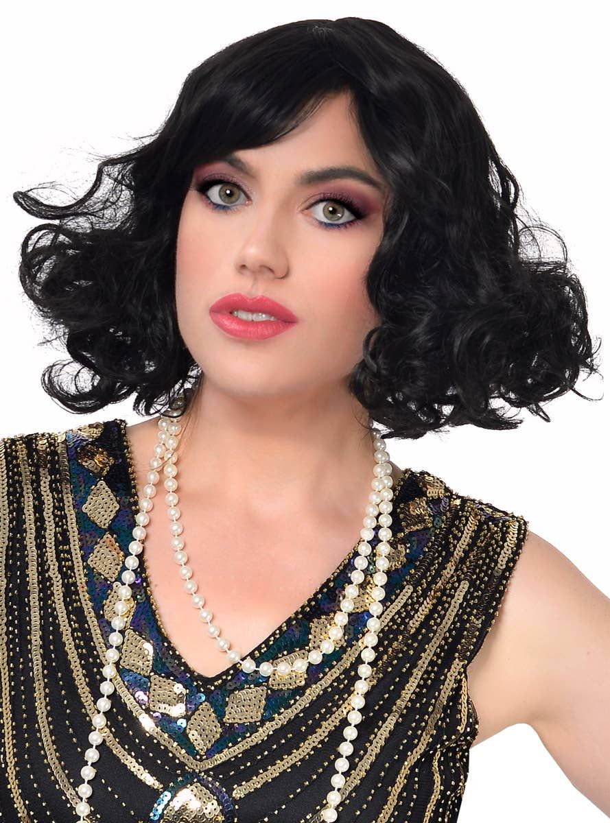 1920s Womens Short Black Flapper Costume Wig - Image 1