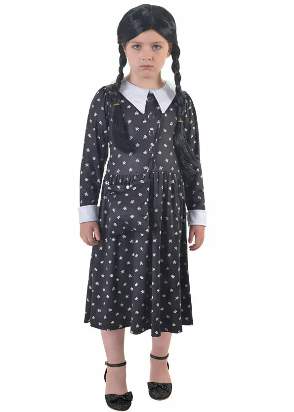 Wednesday Addams Girls Halloween Costume and Bag - Image 1