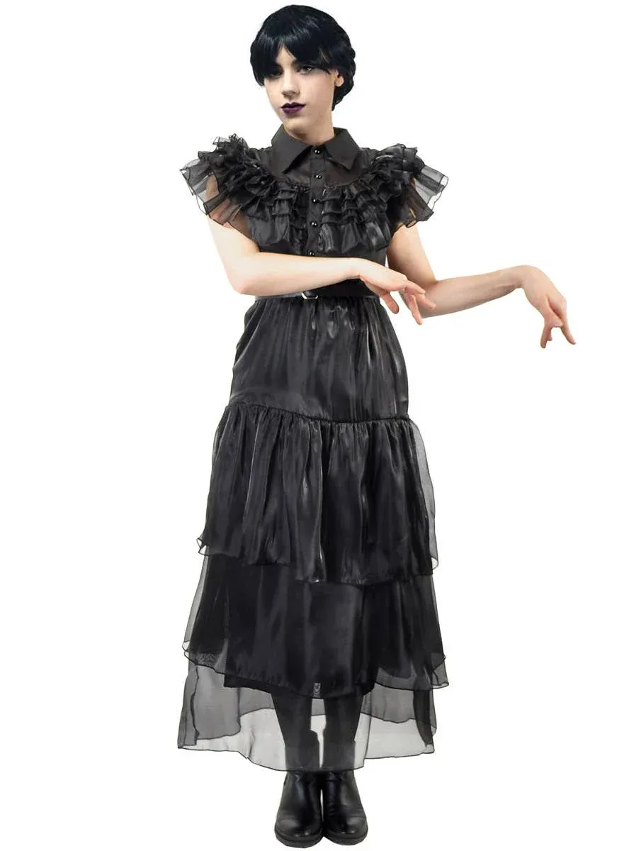 Deluxe Teen Girls Wednesday Black Party Dress Costume - Image 1