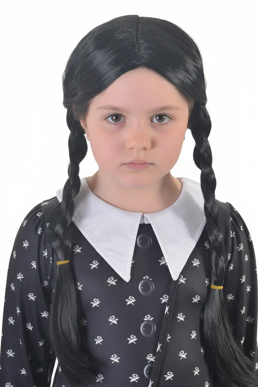 Plaited Wednesday Addams Girls Halloween Costume Wig - Image 1