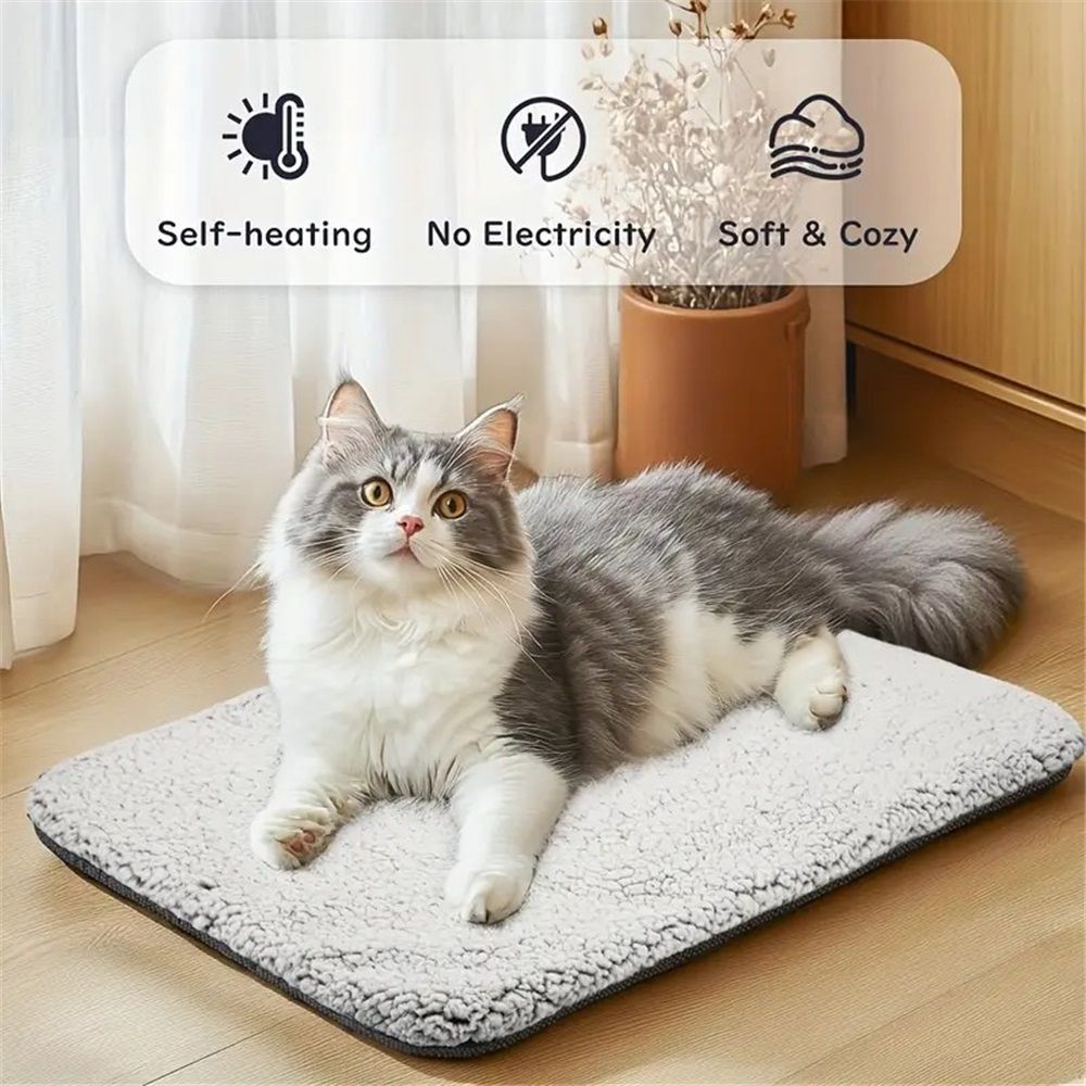 Self Warming Cat Bed Self Heating Cat Dog Mat 40*50cm Extra Warm Thermal Pet Pad  Removable Cover Non-Slip Bottom Washable Non Electric（White face with black background） - Image 2