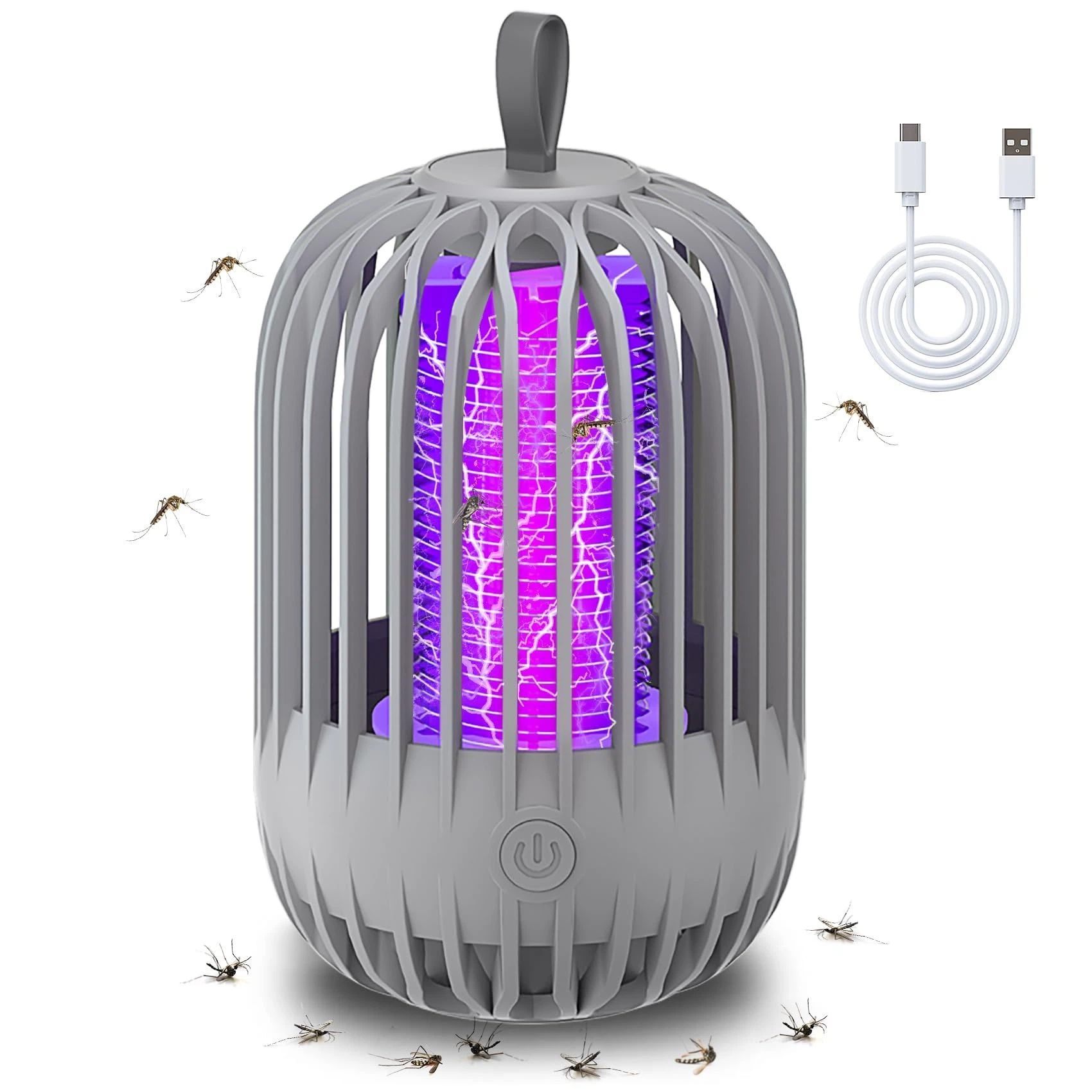 Indoor & Outdoor Rechargeable Fly Trap Mosquito Zapper with USB Power Supply, Powerful Electric Mosquito Trap Portable Dual-Function, Gray - Image 1