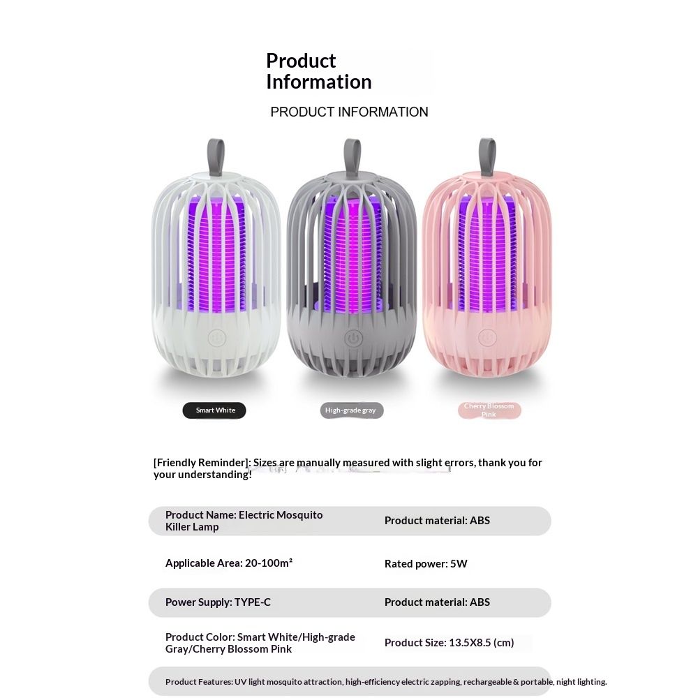 Indoor & Outdoor Rechargeable Fly Trap Mosquito Zapper with USB Power Supply, Powerful Electric Mosquito Trap Portable Dual-Function, Gray - Image 5