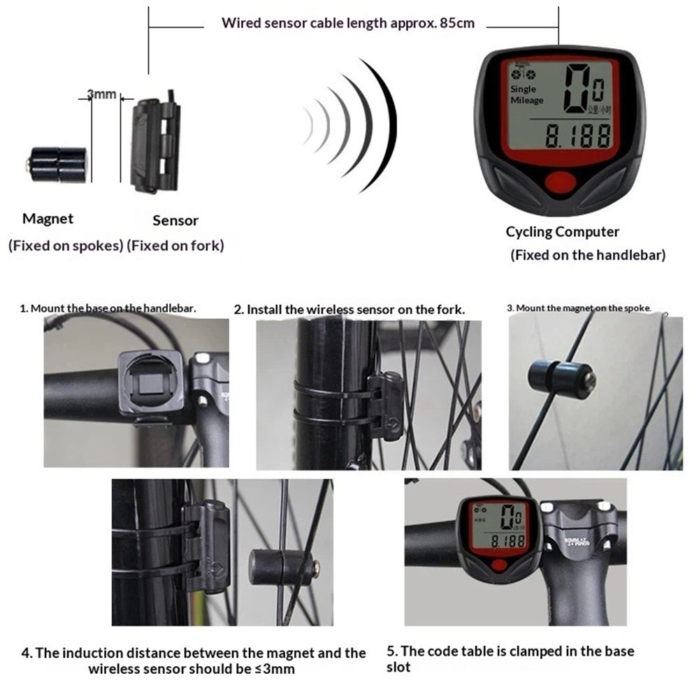 Bicycle Speedometer Odometer Wireless Cycling Computers Waterproof Cycle Bike Computer with LCD Display & Multi-Functions - Image 4