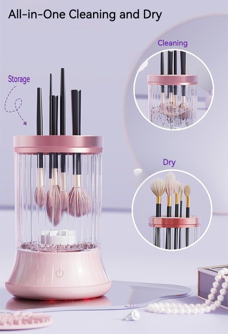 Electric Makeup Brush Cleaner, , Automatic Spinning Cosmetic Brush Cleaner One-Click Operation, Auto-Rotating Brush Cleaner for Any Makeup Brushes（USB）pink - Image 2