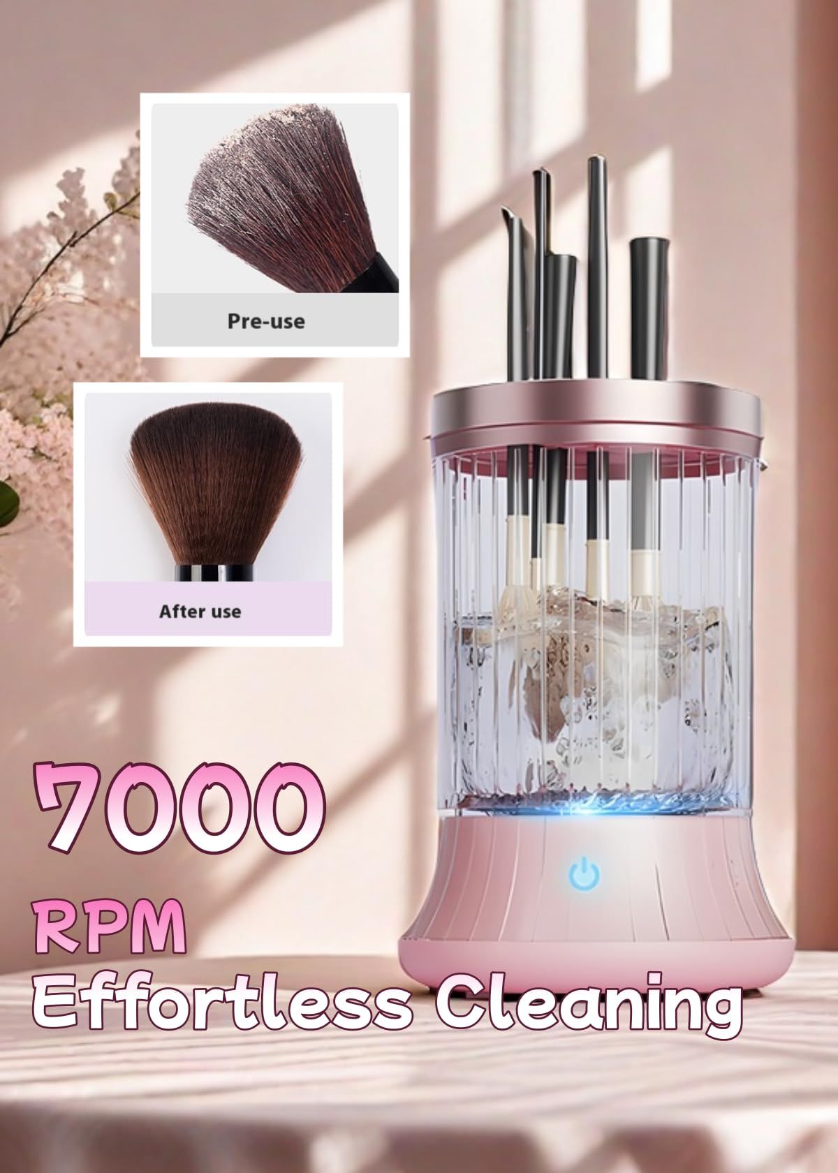 Electric Makeup Brush Cleaner, , Automatic Spinning Cosmetic Brush Cleaner One-Click Operation, Auto-Rotating Brush Cleaner for Any Makeup Brushes（USB）pink - Image 3