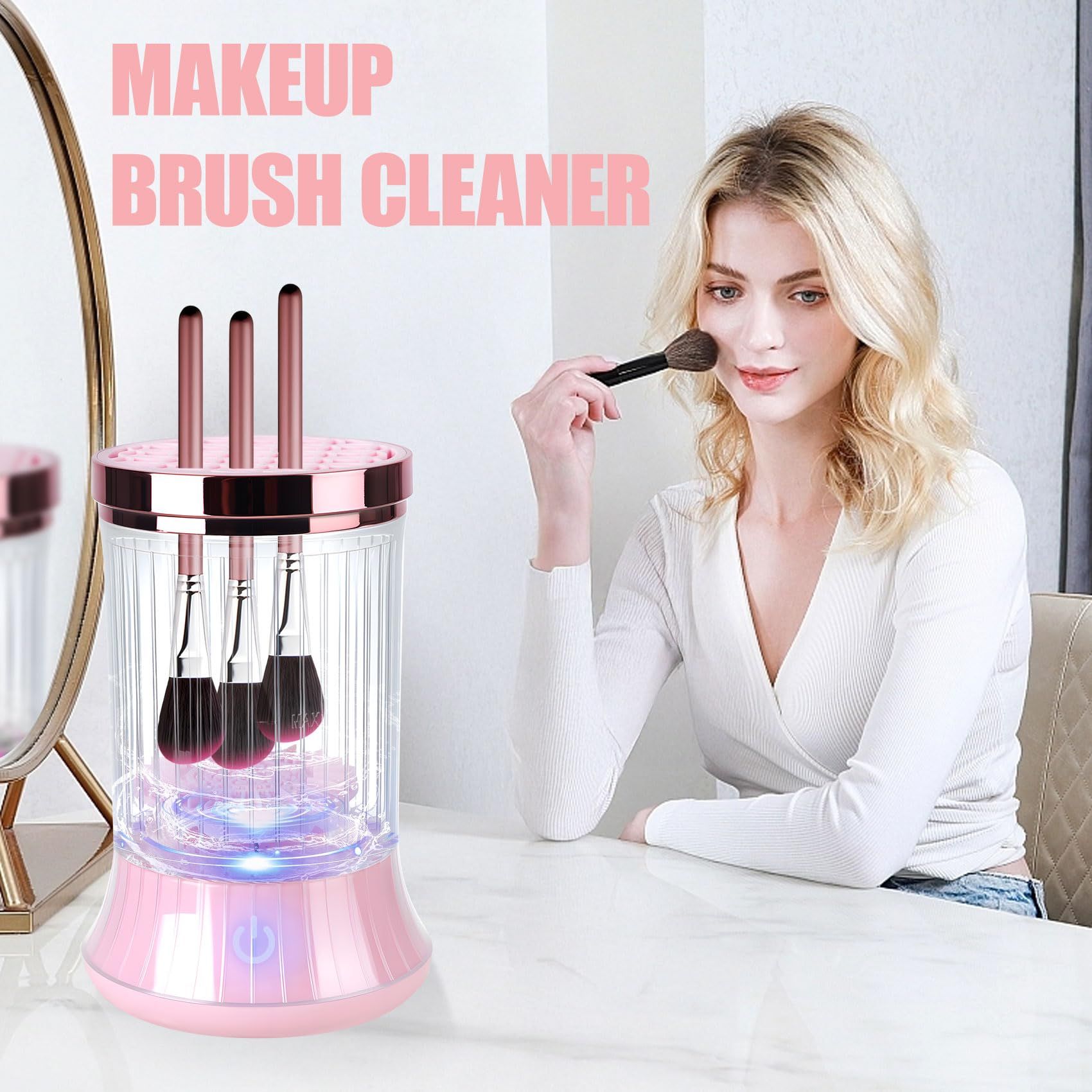 Electric Makeup Brush Cleaner, , Automatic Spinning Cosmetic Brush Cleaner One-Click Operation, Auto-Rotating Brush Cleaner for Any Makeup Brushes（USB）pink - Image 5