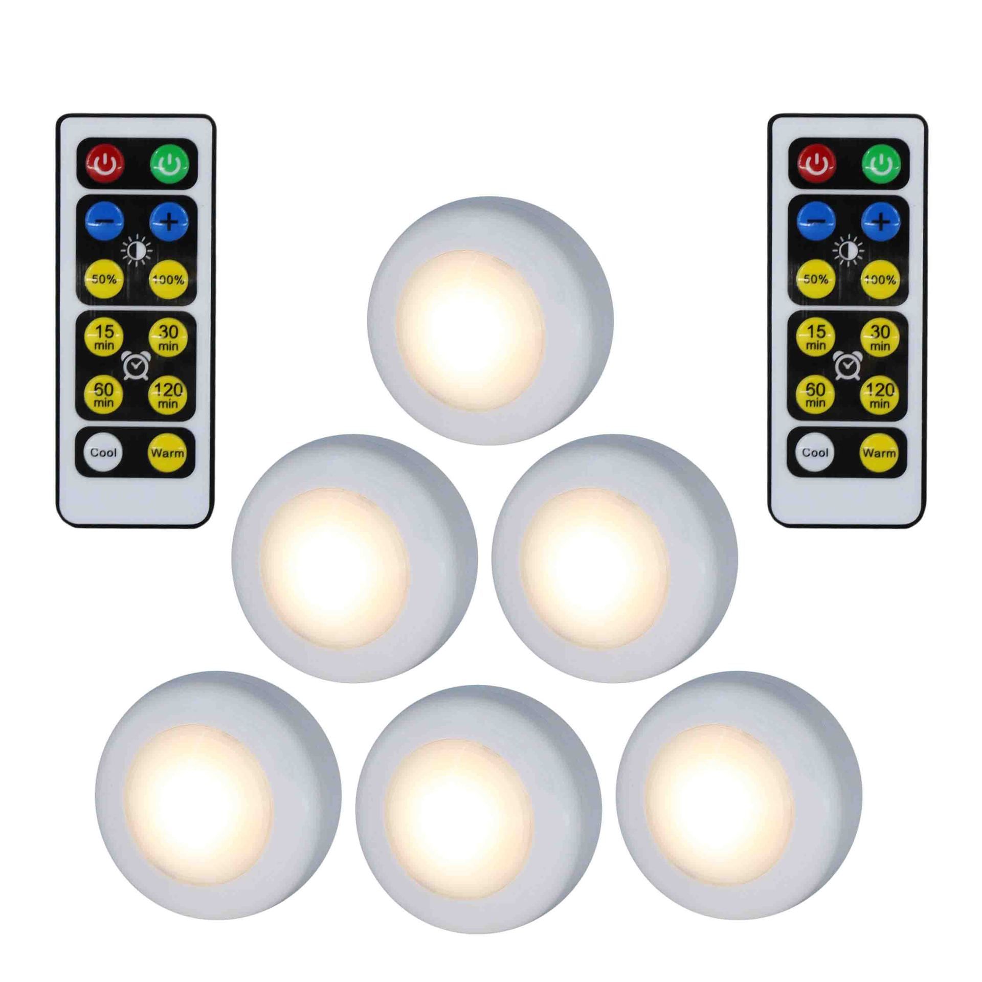 Closet Lights Battery Operated, Push Button, Tap, Press, LED with Remote Controll, Dimmable, Stick on Lights for Cabinet Counter Shelf (Six lights and two remote controls,Battery not included) - Image 1