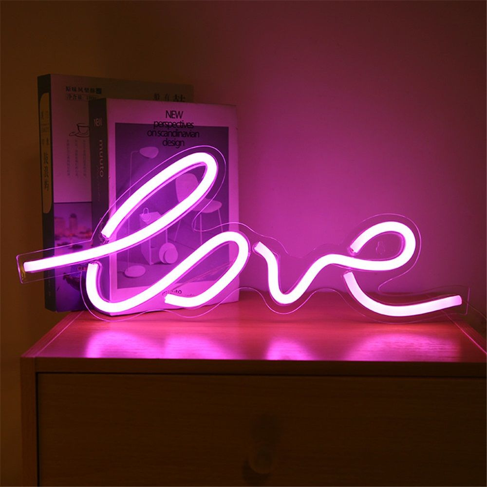 LED Neon Pink “Love” Wall Sign For Cool Light, Wall Art, Bedroom Decorations, Home Accessories, Party, Valentines Day, and Holiday Decor: Powered by USB Wire - Image 1