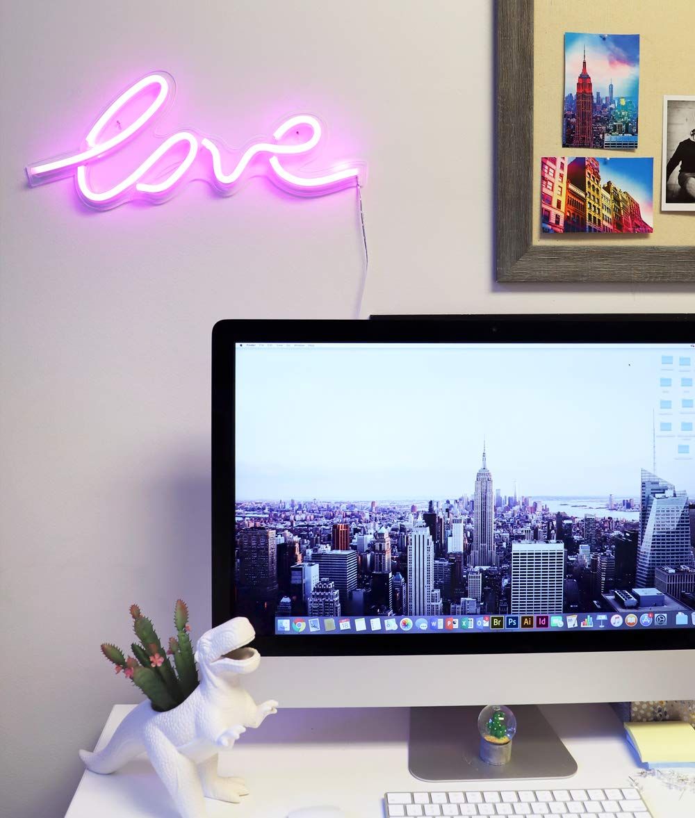 LED Neon Pink “Love” Wall Sign For Cool Light, Wall Art, Bedroom Decorations, Home Accessories, Party, Valentines Day, and Holiday Decor: Powered by USB Wire - Image 2