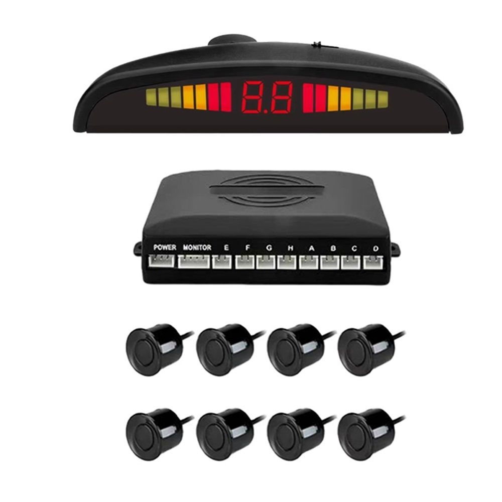 Car Reverse Parking Radar System with 8 Parking Sensors Distance Detection + LED Distance Display + Sound Warning (Black Color) - Image 1