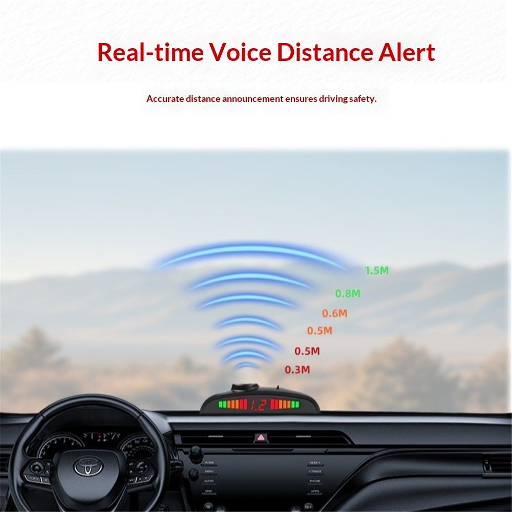 Car Reverse Parking Radar System with 8 Parking Sensors Distance Detection + LED Distance Display + Sound Warning (Black Color) - Image 2
