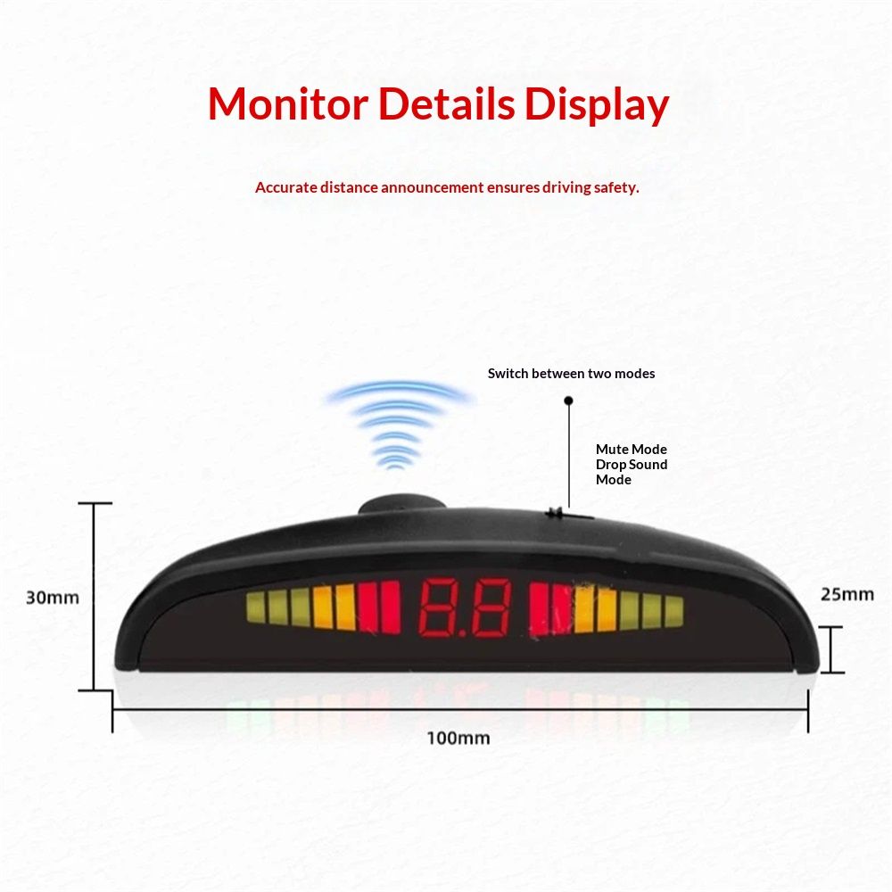 Car Reverse Parking Radar System with 8 Parking Sensors Distance Detection + LED Distance Display + Sound Warning (Black Color) - Image 3