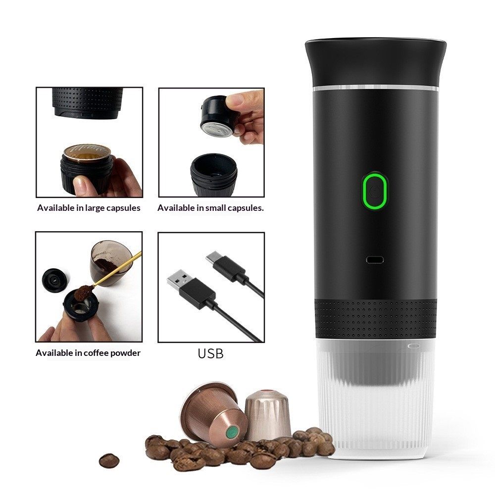 Portable Battery Coffee Maker Espresso Machine, Car Travel Coffee Mini Espresso Machines Self-Heating Electric Espresso Maker, USB-C 3-in-1 Ground Coffee - Image 2