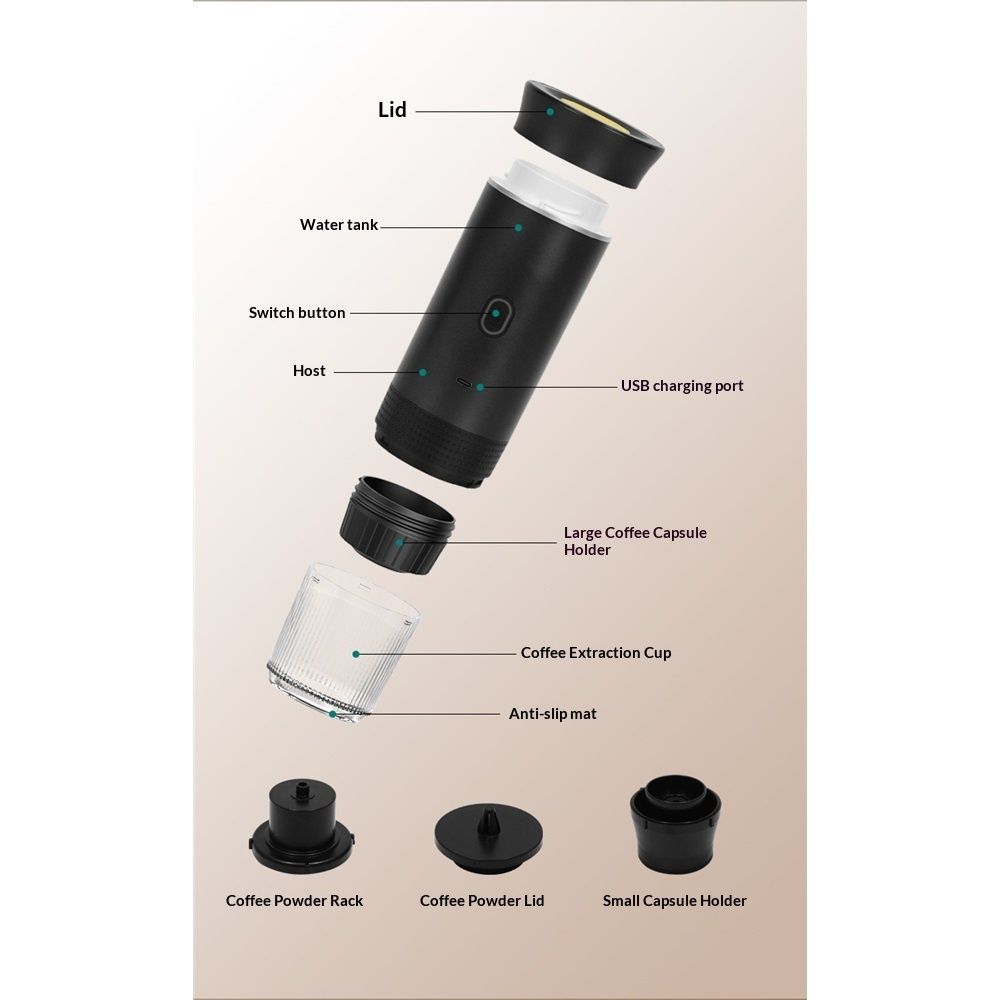 Portable Battery Coffee Maker Espresso Machine, Car Travel Coffee Mini Espresso Machines Self-Heating Electric Espresso Maker, USB-C 3-in-1 Ground Coffee - Image 3