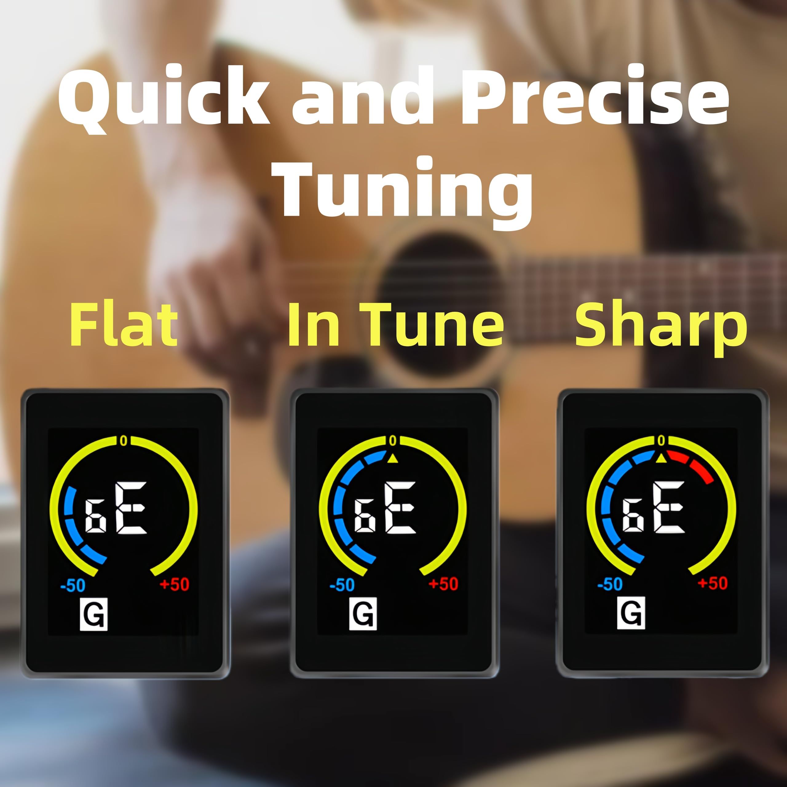 Professional Clip-On Tuner for Guitar, Bass, Ukulele, Violin, Mandolin, Banjo & All Instruments, Fast & Accurate Chromatic Tuning with Multi-Key Modes, Black - Image 2