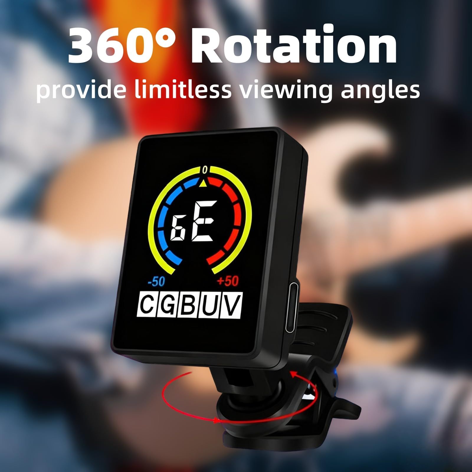Professional Clip-On Tuner for Guitar, Bass, Ukulele, Violin, Mandolin, Banjo & All Instruments, Fast & Accurate Chromatic Tuning with Multi-Key Modes, Black - Image 4