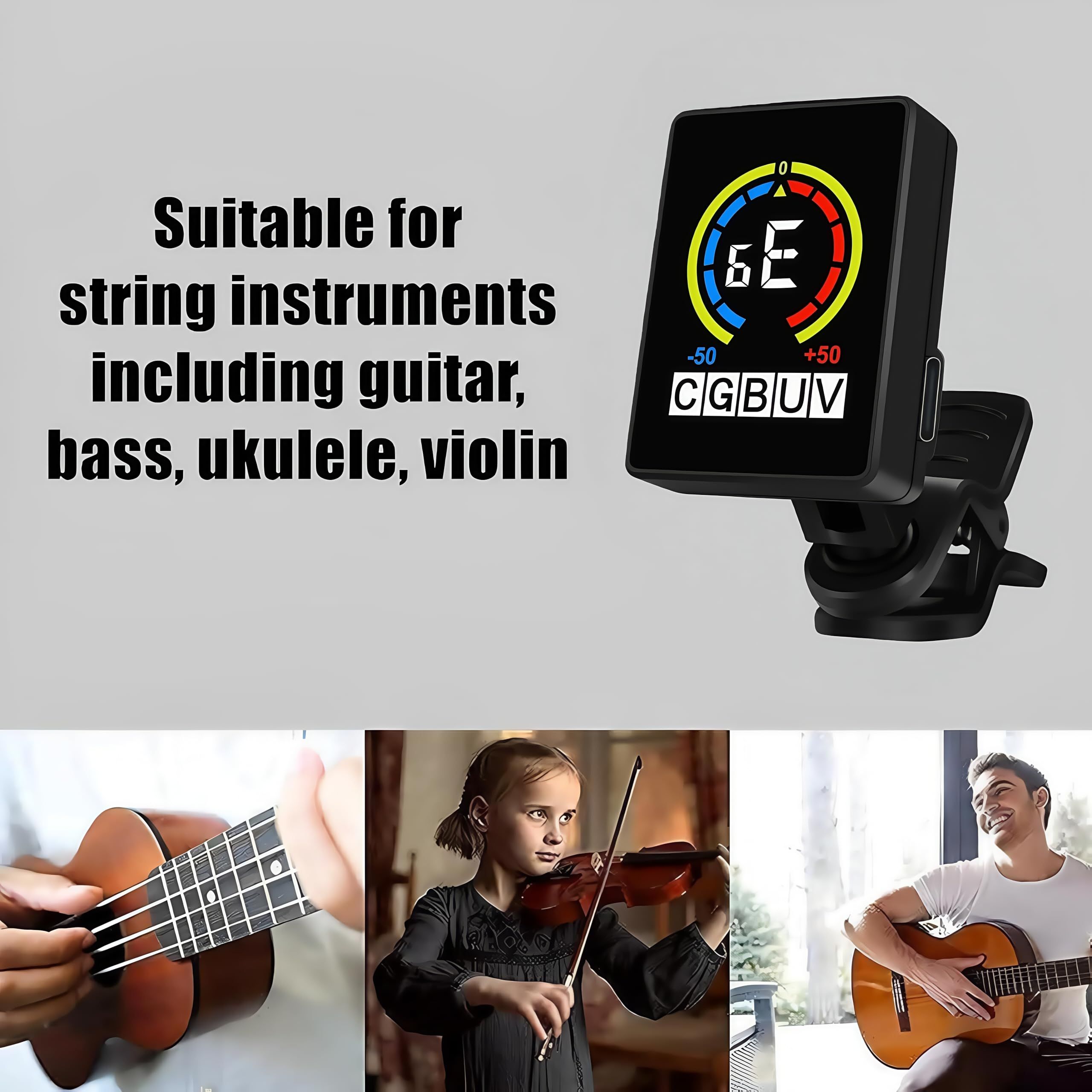 Professional Clip-On Tuner for Guitar, Bass, Ukulele, Violin, Mandolin, Banjo & All Instruments, Fast & Accurate Chromatic Tuning with Multi-Key Modes, Black - Image 5