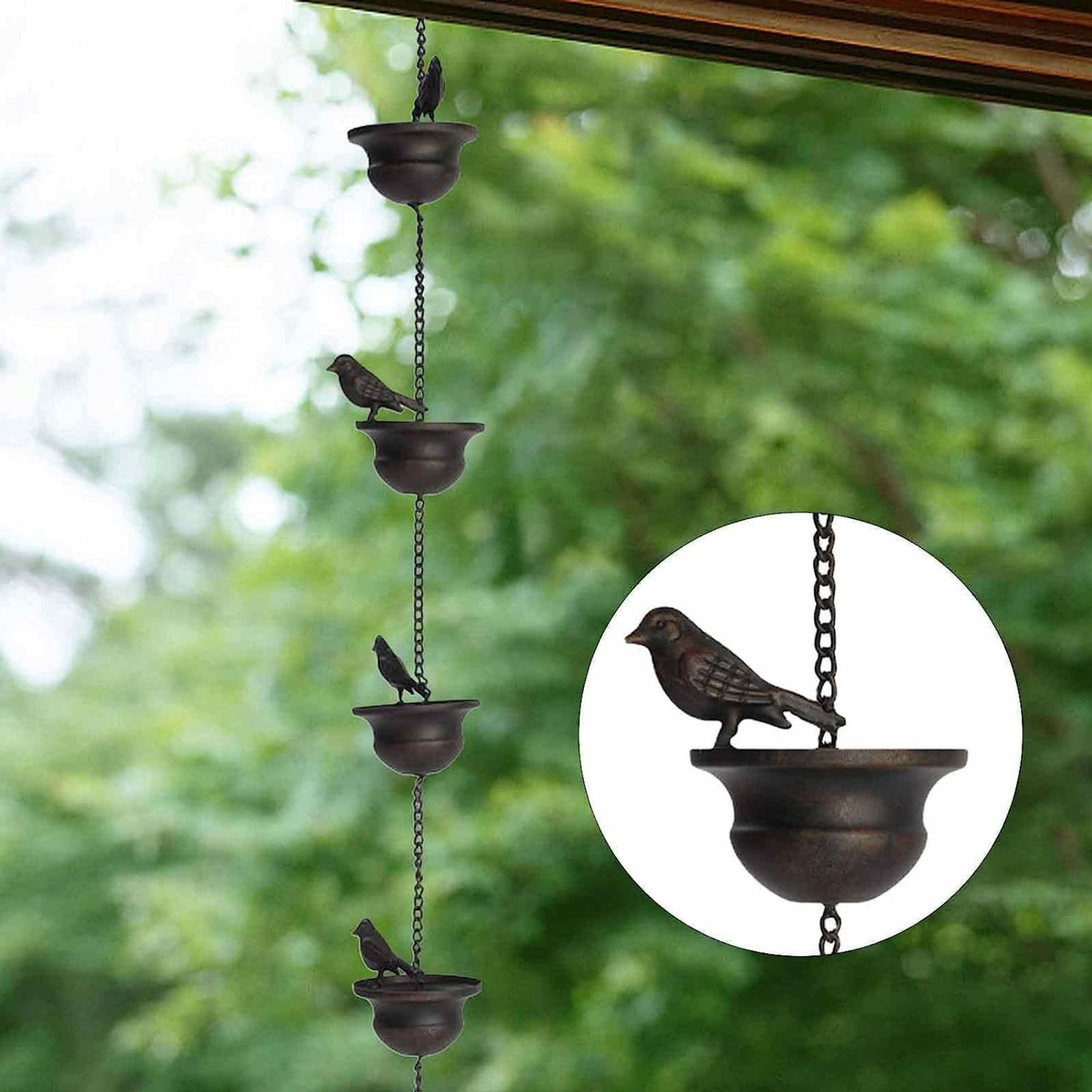 Mobile Birds Rain Chain for Gutters with Attached Hanger, Dark Bronze……Gutter Adapter, Perfect for Heavy Rain, Indoor/Outdoor Decoration - Image 2
