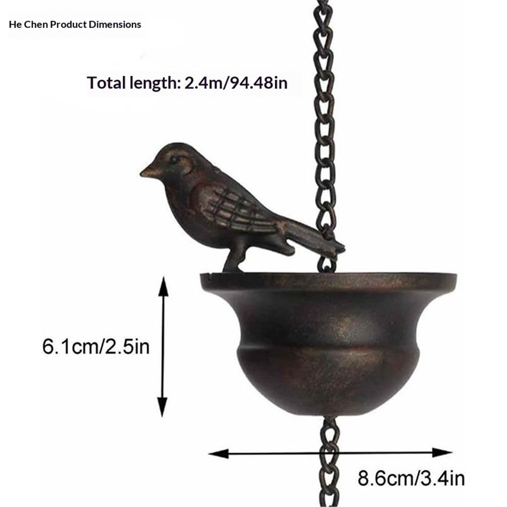 Mobile Birds Rain Chain for Gutters with Attached Hanger, Dark Bronze……Gutter Adapter, Perfect for Heavy Rain, Indoor/Outdoor Decoration - Image 5