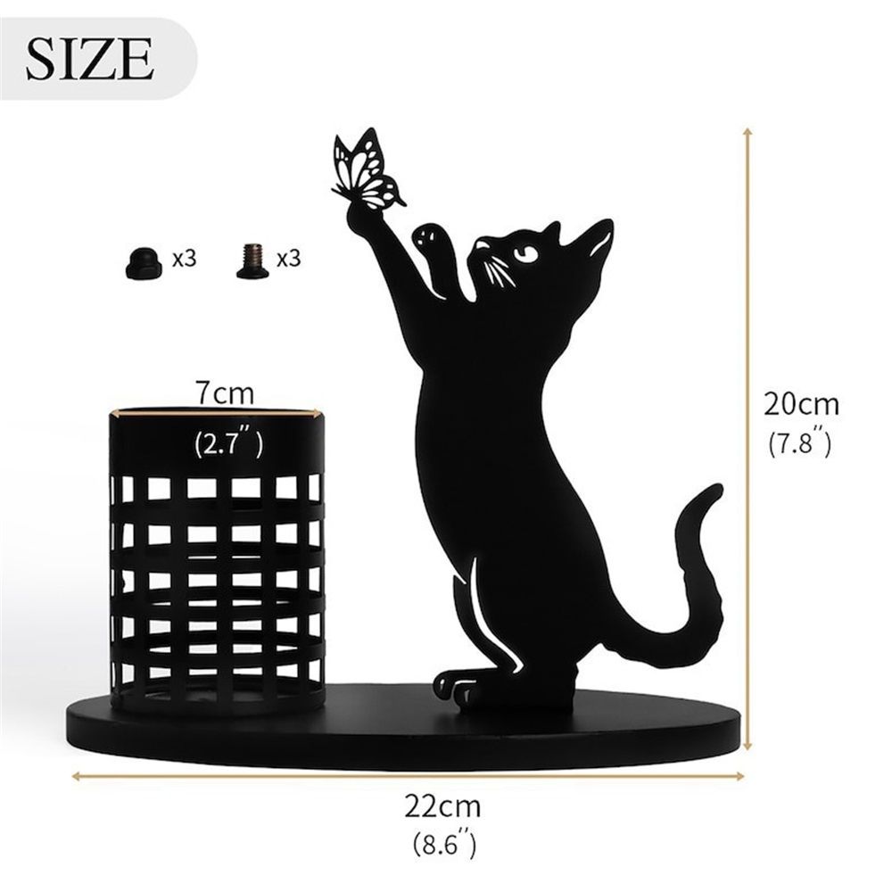 Cat Pen Holder for Desk Cute Black Cat Pencil Holder Metal Desk Accessories Organizer Makeup Brush Pen Cups for Office Home Decor Table Centerpiece Lover Gifts Wome - Image 1