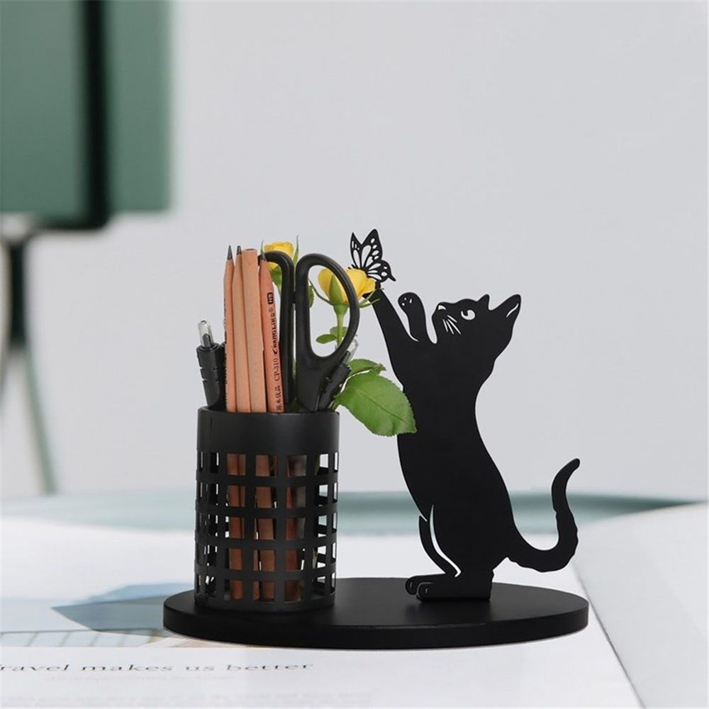 Cat Pen Holder for Desk Cute Black Cat Pencil Holder Metal Desk Accessories Organizer Makeup Brush Pen Cups for Office Home Decor Table Centerpiece Lover Gifts Wome - Image 2