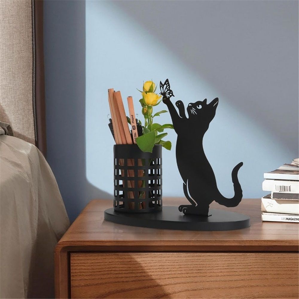 Cat Pen Holder for Desk Cute Black Cat Pencil Holder Metal Desk Accessories Organizer Makeup Brush Pen Cups for Office Home Decor Table Centerpiece Lover Gifts Wome - Image 3