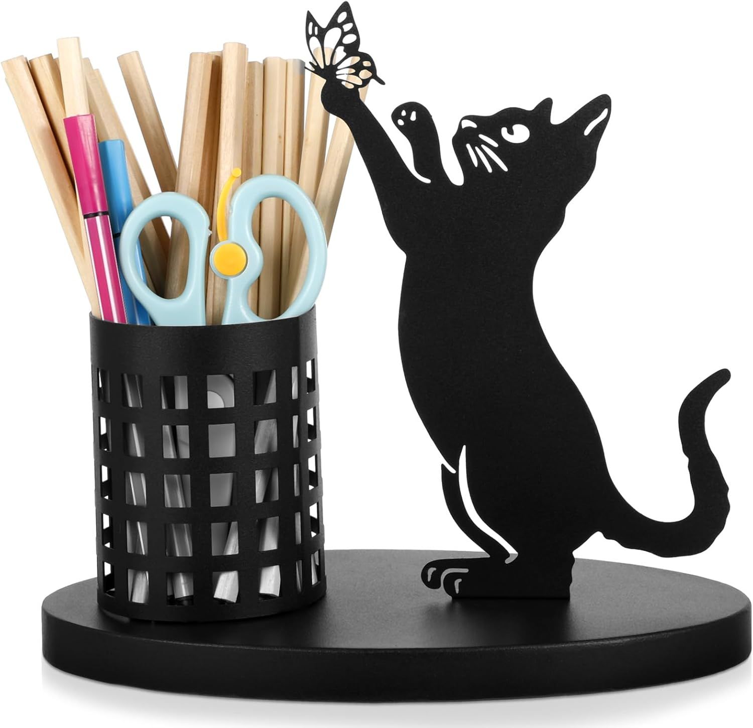 Cat Pen Holder for Desk Cute Black Cat Pencil Holder Metal Desk Accessories Organizer Makeup Brush Pen Cups for Office Home Decor Table Centerpiece Lover Gifts Wome - Image 4