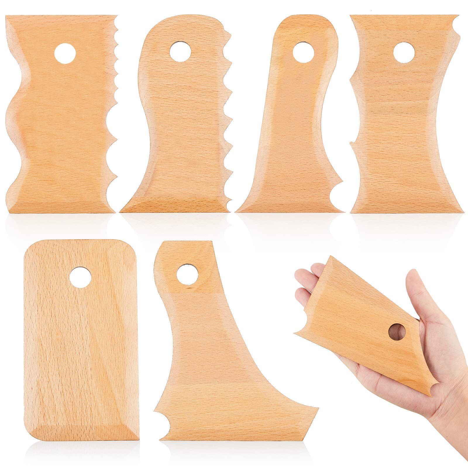 7 pcs Big Size Pottery Foot Shaper Tools Pottery Trimming Tools Ceramics Profile Rib Bundle Foot Shaper for for Carving Clay Molds Clay Ceramics, Beech Wood - Image 1