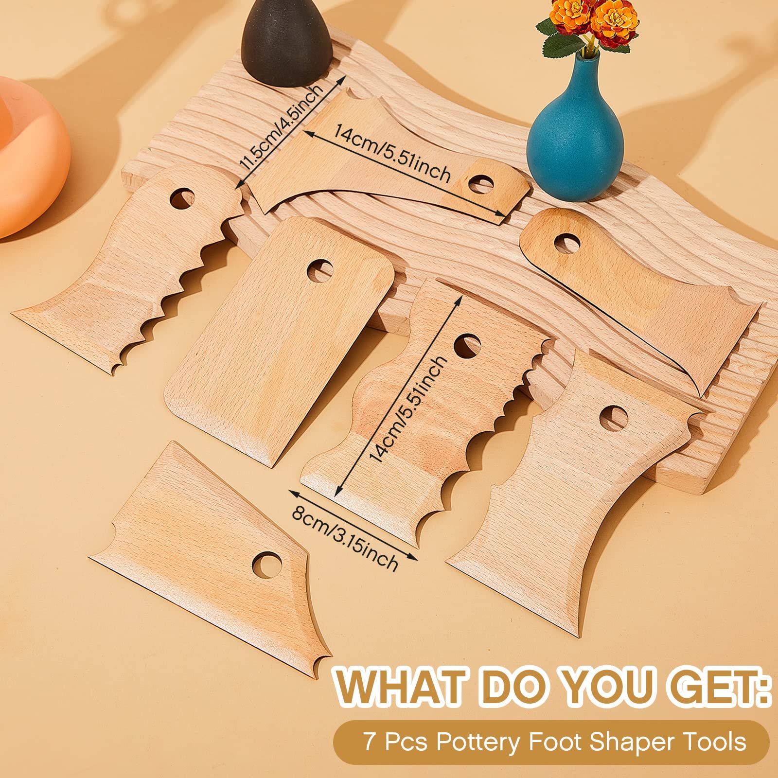 7 pcs Big Size Pottery Foot Shaper Tools Pottery Trimming Tools Ceramics Profile Rib Bundle Foot Shaper for for Carving Clay Molds Clay Ceramics, Beech Wood - Image 2
