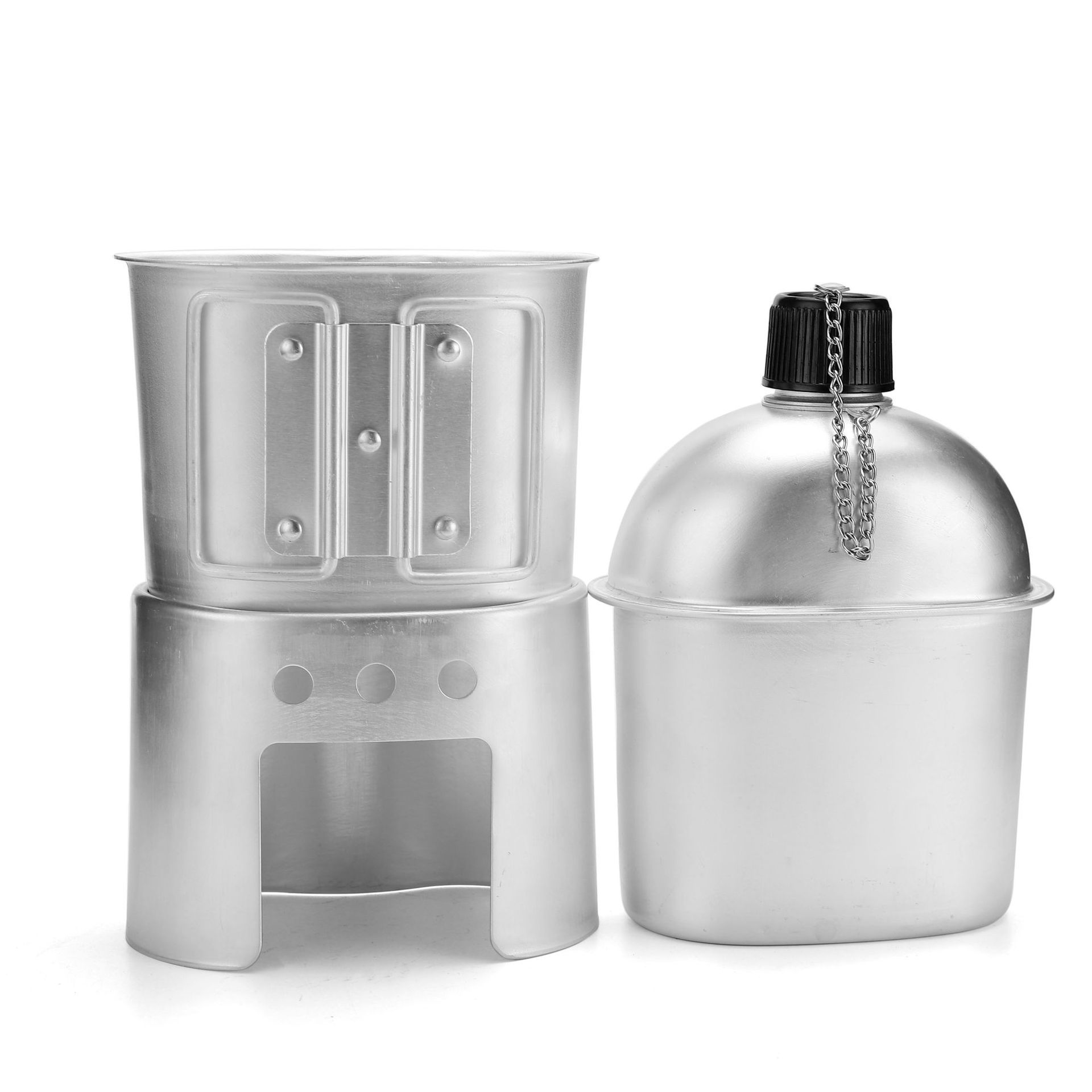 3 xCanteen Set of 3 Aluminium Cookware Set with Cover for Camping Hiking Backpack Aluminum Cup Stove Stainless - Image 1