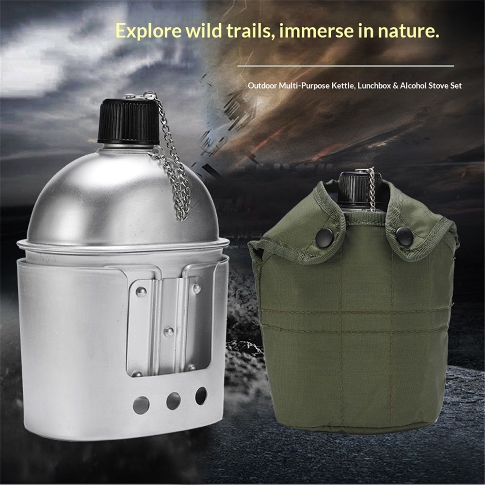 3 xCanteen Set of 3 Aluminium Cookware Set with Cover for Camping Hiking Backpack Aluminum Cup Stove Stainless - Image 4