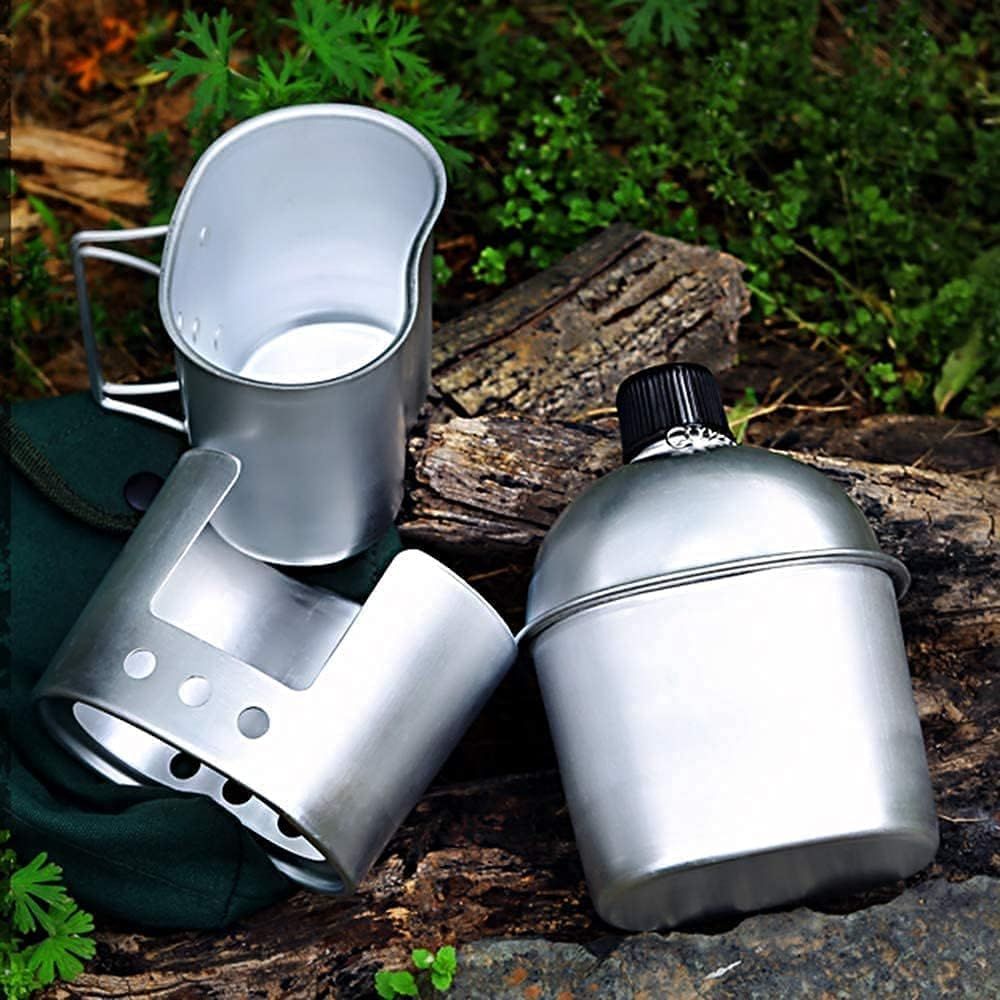 3 xCanteen Set of 3 Aluminium Cookware Set with Cover for Camping Hiking Backpack Aluminum Cup Stove Stainless - Image 5