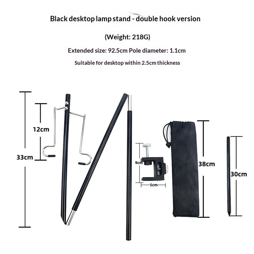 Folding Lantern Stand Pole Portable Lamp Stand Hook Collapasible Light Stand Holder for Camping Fishing Picnic BBQ Outdoor Activities (Black) - Image 2