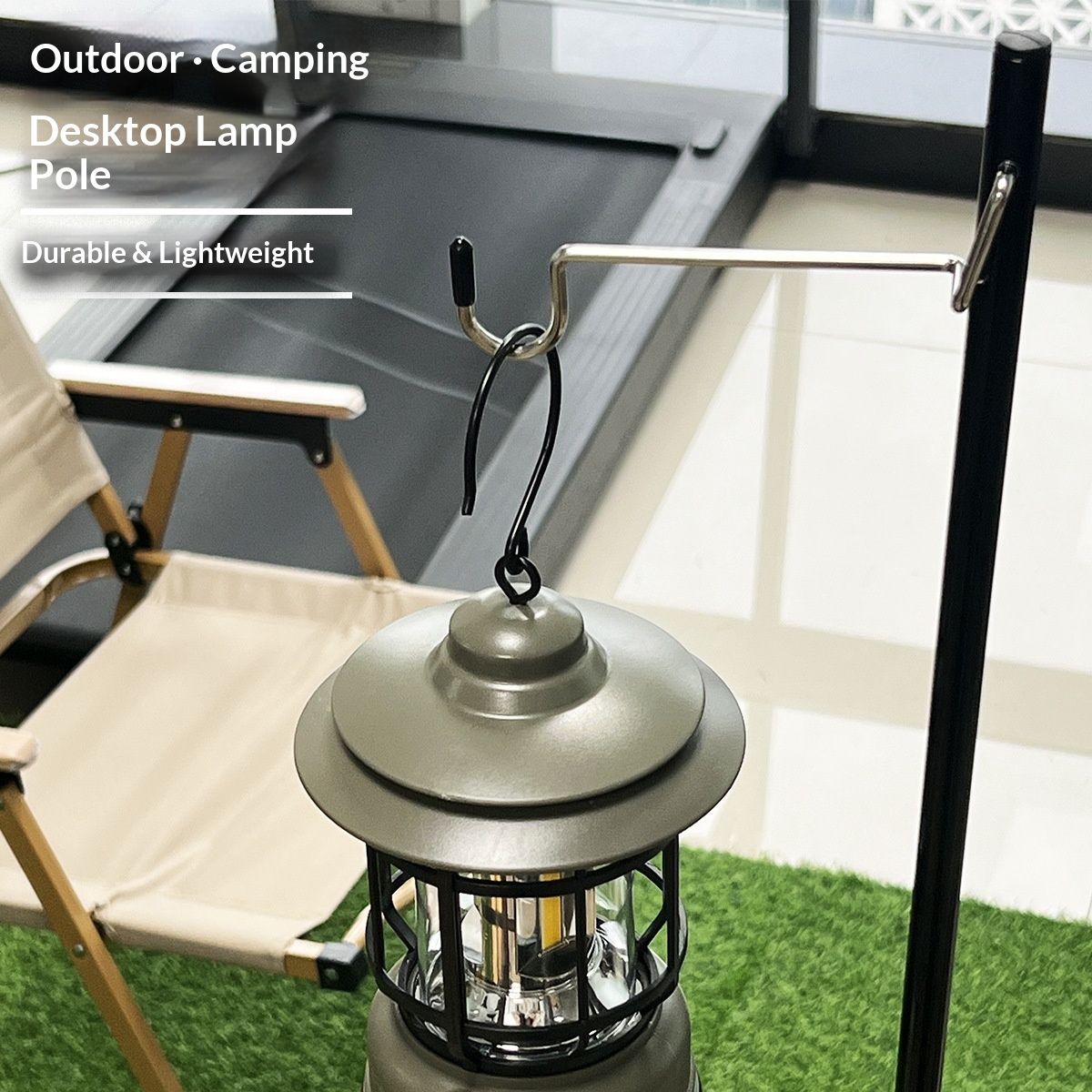 Folding Lantern Stand Pole Portable Lamp Stand Hook Collapasible Light Stand Holder for Camping Fishing Picnic BBQ Outdoor Activities (Black) - Image 4