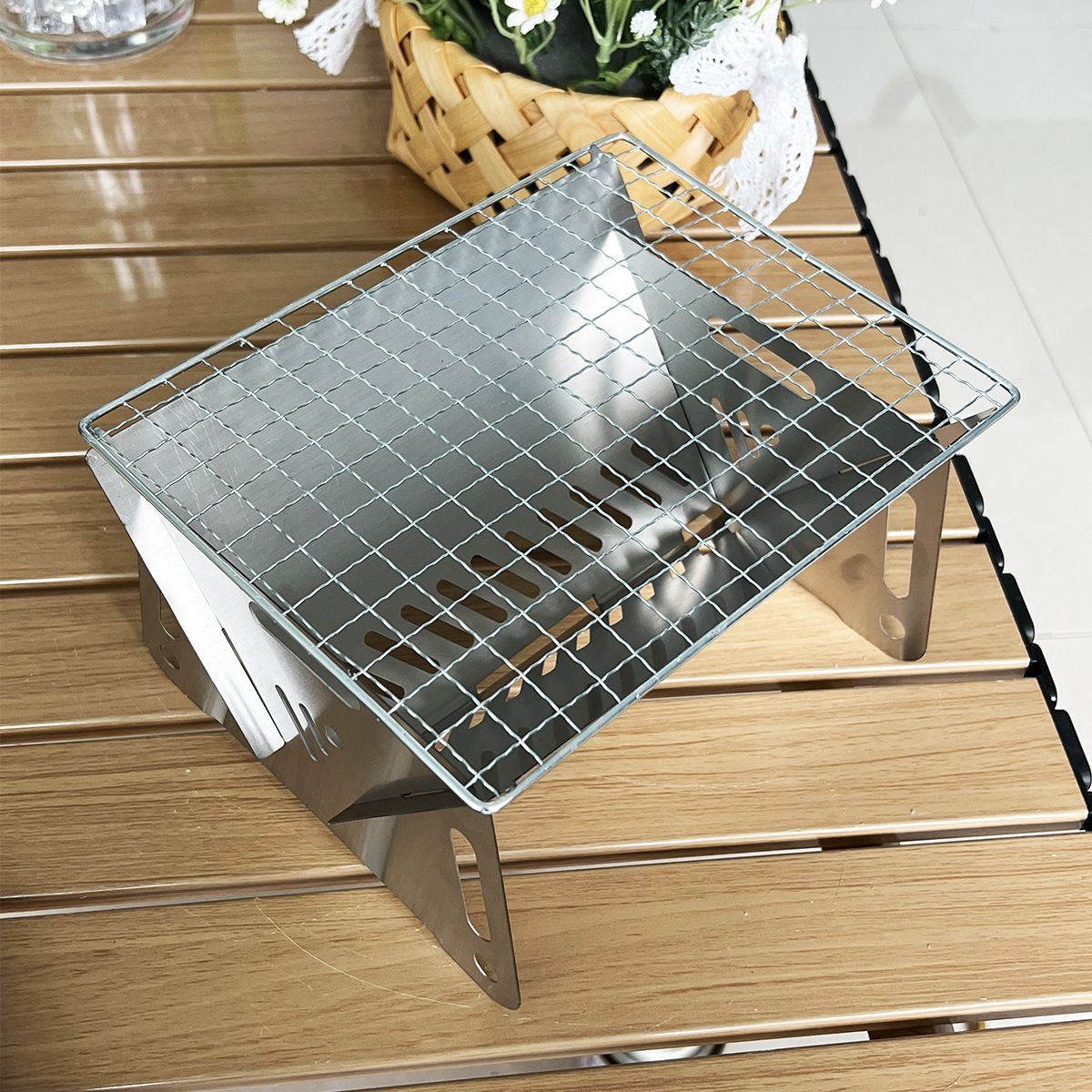 Mini Portable Charcoal Grill,Small BBQ Grill Tabletop Fire Pit for Camping Patio Outdoor Stainless Steel Camping Folding Barbecue Grills Grills - Image 2
