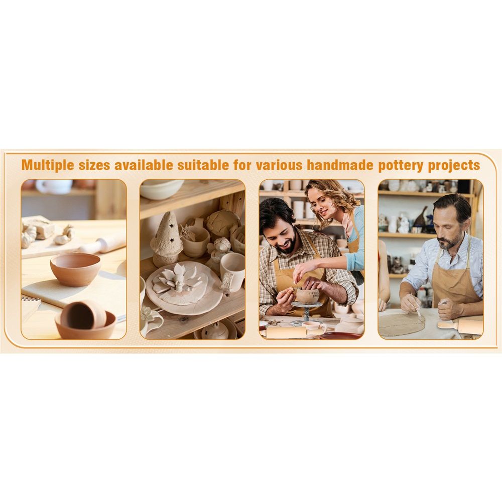 12 Pcs Pottery Tools Include 1 Wood Rolling Pin Sculpting Polymer Clay Tools 1 Portable Pottery Wedging Board/Linen Tablecloth and 10 Pcs 5 Size Teaching Rolling Mud Stick Guide (Tablecloth) - Image 5