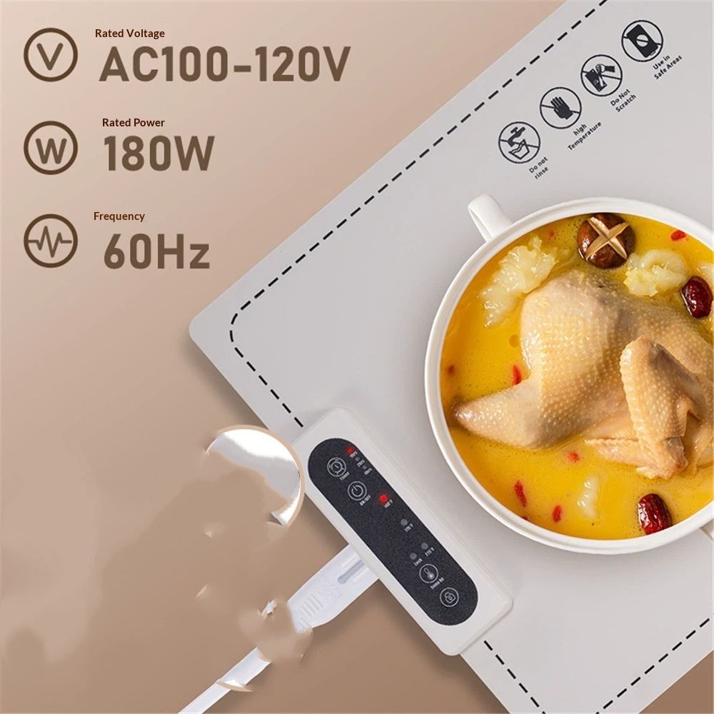 Warming Mat for Food - Electric Silicone Food Warming Tray for Buffet, Rollable Food Warmer Mat for Countertop, Fast Heating Mat with Timer and 3 Heat Levels - Image 5