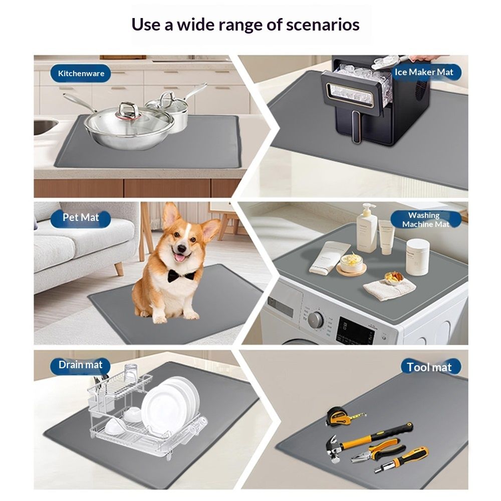 1pcs Washer and Dryer Covers for the Top, 59*59cmSilicone Dryer Top Protector Mat Non-slip Waterproof Washing Machine Cover Protector Top Load for Laundry & Kitchen (Light Gray) - Image 2