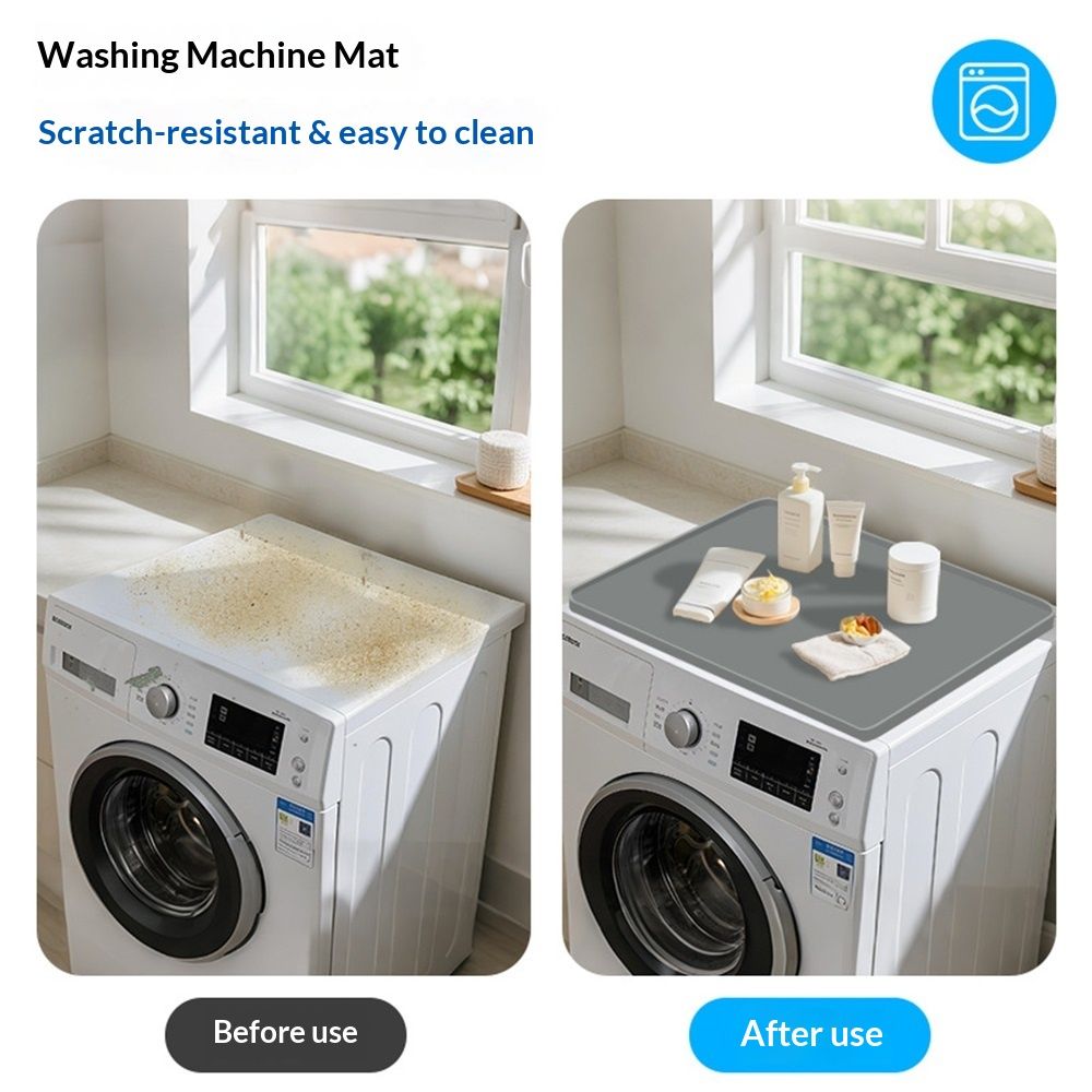 1pcs Washer and Dryer Covers for the Top, 59*59cmSilicone Dryer Top Protector Mat Non-slip Waterproof Washing Machine Cover Protector Top Load for Laundry & Kitchen (Light Gray) - Image 3