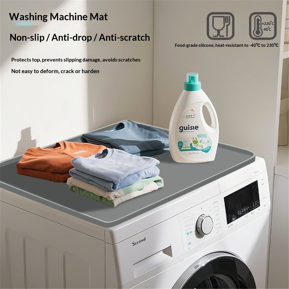 1pcs Washer and Dryer Covers for the Top, 59*59cmSilicone Dryer Top Protector Mat Non-slip Waterproof Washing Machine Cover Protector Top Load for Laundry & Kitchen (Light Gray) - Image 5